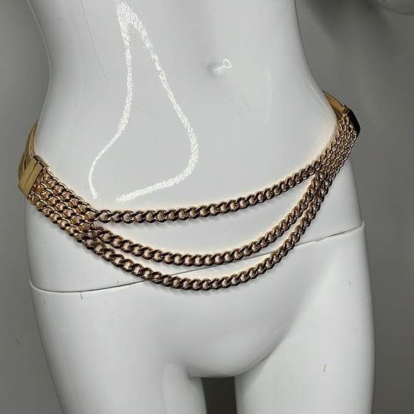 1980’s Triple Goldtone Chain Drop 30” Waist Belt main image 3